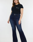 Kan Can USA Plus High Rise Double WB Fray Hem Flare Jeans