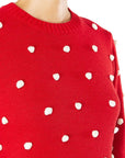 Pom Pom Crochet Polka Dot Round Neck Sweater Top