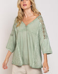 POL Feminine Boho Crochet Sleeve Top - Online Only