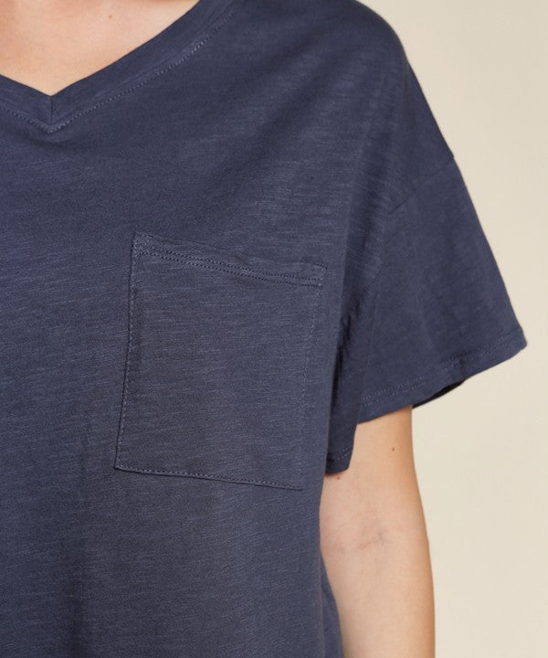 Fabina Pocket Oversize V-Neck Top