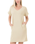 Zenana Rolled Short Sleeve V-Neck Dress - My Pampered Life Seattle