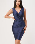 Overlap Tricot Tanya Dress with Side Pleats