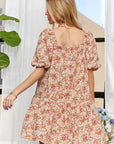 ADORA Floral Square Neck Puff Sleeve Dress