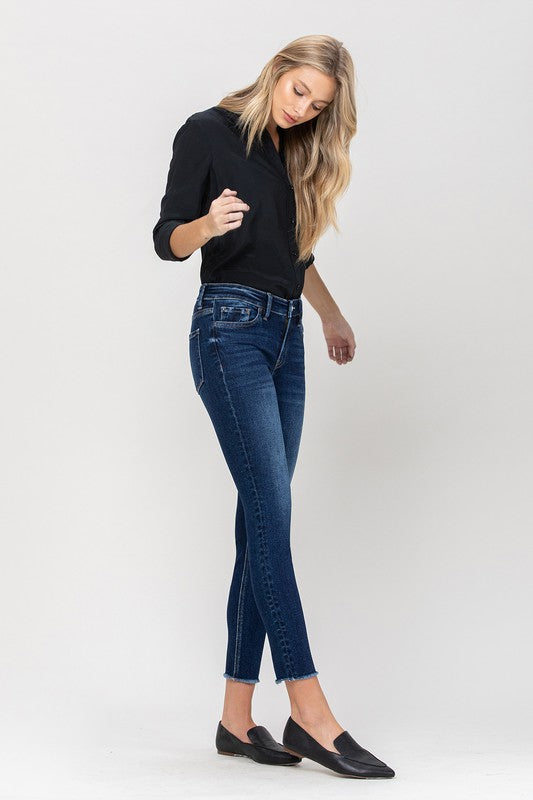 VERVET by Flying Monkey Mid Rise Raw Hem Crop Skinny in Emerson