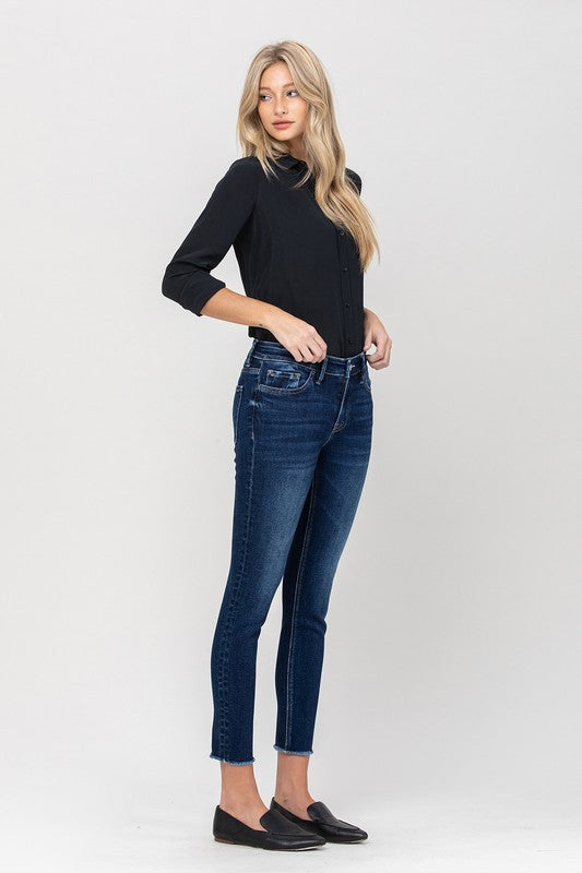 VERVET by Flying Monkey Mid Rise Raw Hem Crop Skinny in Emerson