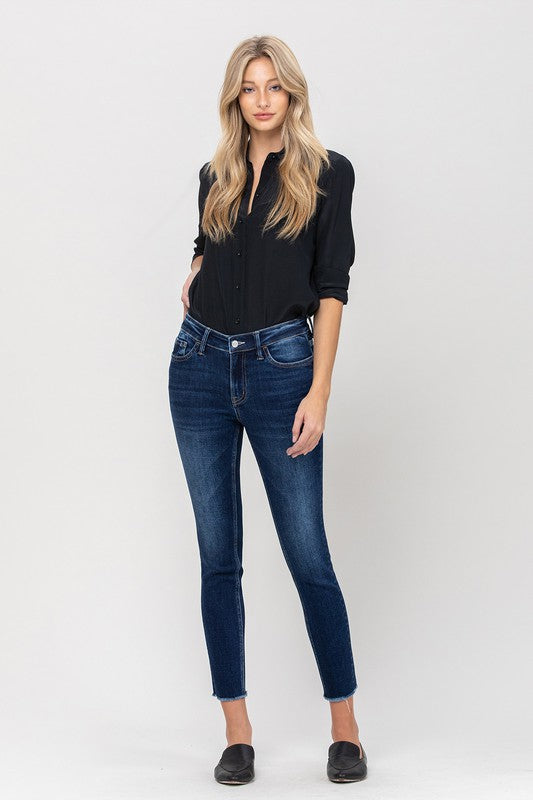 VERVET by Flying Monkey Mid Rise Raw Hem Crop Skinny in Emerson