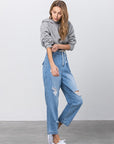 Denim Lab USA Super High Waist Drawstring Ripped Slouch Jeans