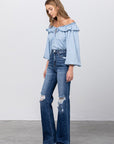 Denim Lab USA High Waist Ripped Flare Jeans