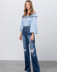 Denim Lab USA High Waist Ripped Flare Jeans