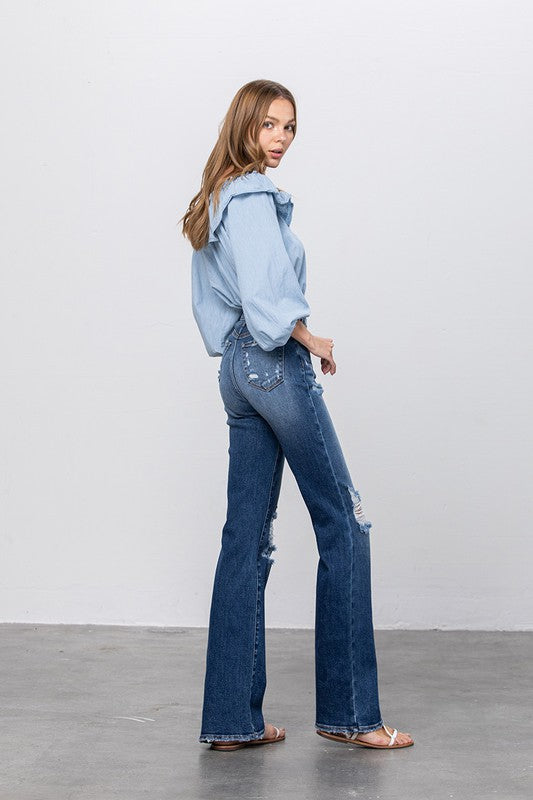 Denim Lab USA High Waist Ripped Flare Jeans