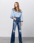 Denim Lab USA High Waist Ripped Flare Jeans