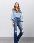 Denim Lab USA High Waist Ripped Flare Jeans