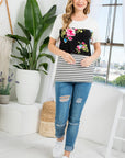 e Luna PLUS Floral Striped Mixed Top