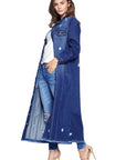 Women's Long Denim Jacket with Distressed Wash - Online Only