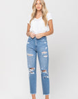 VERVET by Flying Monkey Distressed Raw Hem Mom Jeans