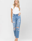 VERVET by Flying Monkey Distressed Raw Hem Mom Jeans