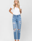 VERVET by Flying Monkey Distressed Raw Hem Mom Jeans