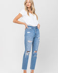 VERVET by Flying Monkey Distressed Raw Hem Mom Jeans