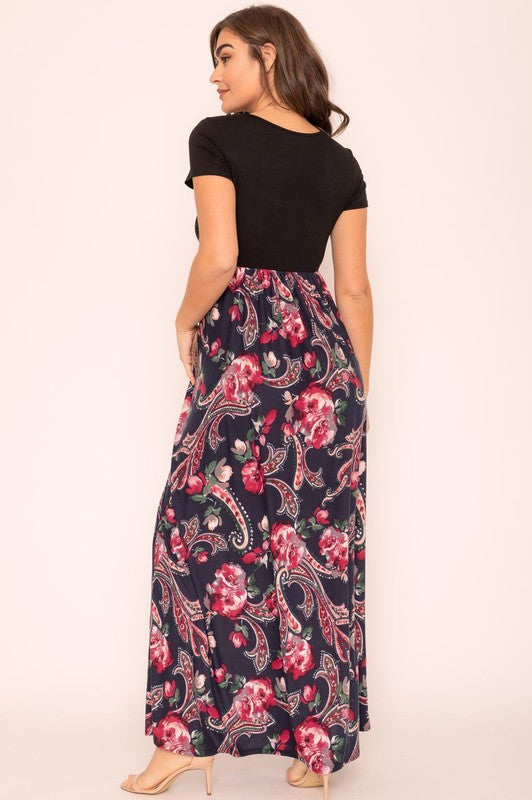 Plus Short Sleeve Floral Maxi Dress