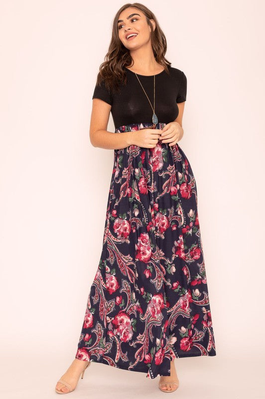 Plus Short Sleeve Floral Maxi Dress