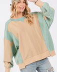 SAGE + FIG Color Block Round Neck Sweatshirt