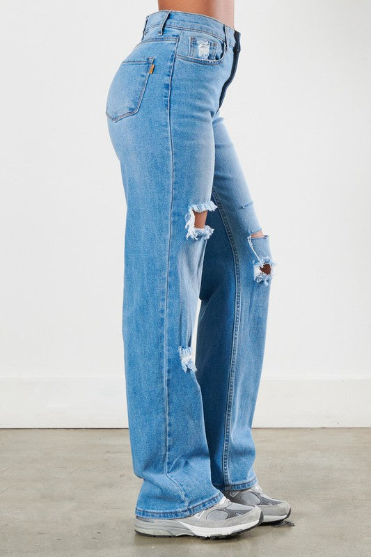 Vibrant M.i.U Distressed Wide Leg Jeans