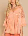 POL Feminine Boho Crochet Sleeve Top - Online Only