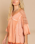 POL Feminine Boho Crochet Sleeve Top - Online Only