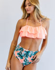 Davi & Dani Solid Ruffle Top & Printed Bottom Swimsuit - Online Only