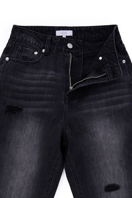 Lilou Black Distressed Straight Jeans