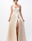 La Scala Open Side Back Spaghetti Tie Satin Gown