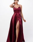 La Scala Open Side Back Spaghetti Tie Satin Gown