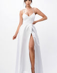 La Scala Open Side Back Spaghetti Tie Satin Gown