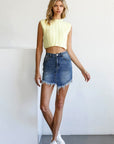 Denim Lab USA High Waist Long Frayed Hem Mini Denim Skirt