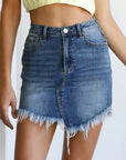 Denim Lab USA High Waist Long Frayed Hem Mini Denim Skirt