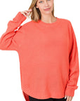 Zenana Hi Low Long Sleeve Round Neck Sweater - Online Only