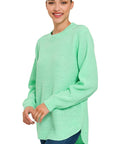 Zenana Hi Low Long Sleeve Round Neck Sweater - Online Only