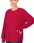 Zenana Hi Low Long Sleeve Round Neck Sweater - Online Only