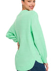 Zenana Hi Low Long Sleeve Round Neck Sweater - Online Only