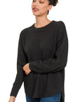 Zenana Hi Low Long Sleeve Round Neck Sweater - Online Only