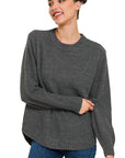 Zenana Hi Low Long Sleeve Round Neck Sweater - Online Only