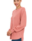 Zenana Hi Low Long Sleeve Round Neck Sweater - Online Only