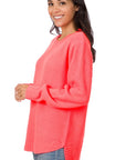 Zenana Hi Low Long Sleeve Round Neck Sweater - Online Only