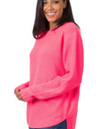 Zenana Hi Low Long Sleeve Round Neck Sweater - Online Only