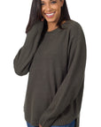 Zenana Hi Low Long Sleeve Round Neck Sweater - Online Only