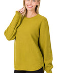 Zenana Hi Low Long Sleeve Round Neck Sweater - Online Only