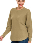 Zenana Hi Low Long Sleeve Round Neck Sweater - Online Only