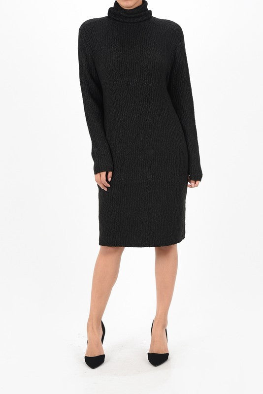 Loose Fit Turtleneck Long Sleeve Sweater Dress