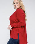 Zenana Plus Dolman Sleeve V-Neck Side Slit Hi-Low Hem Top