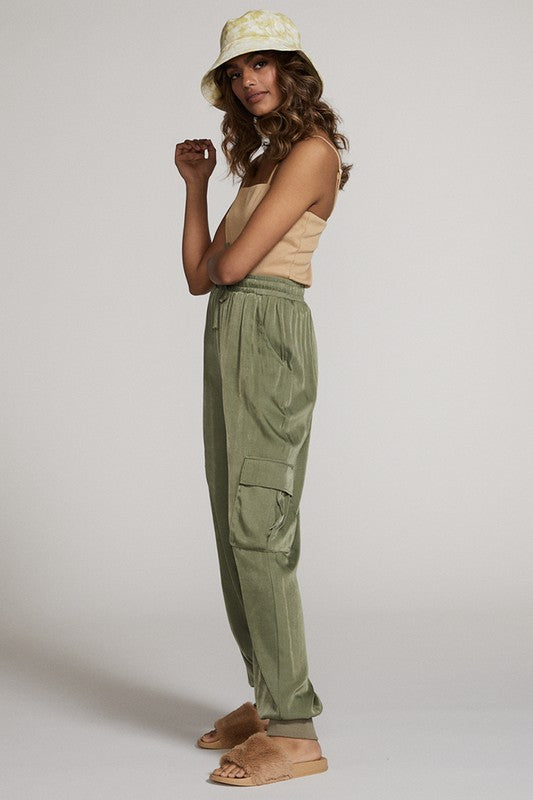 Miss Sparkling Textured Satin Cargo Pants